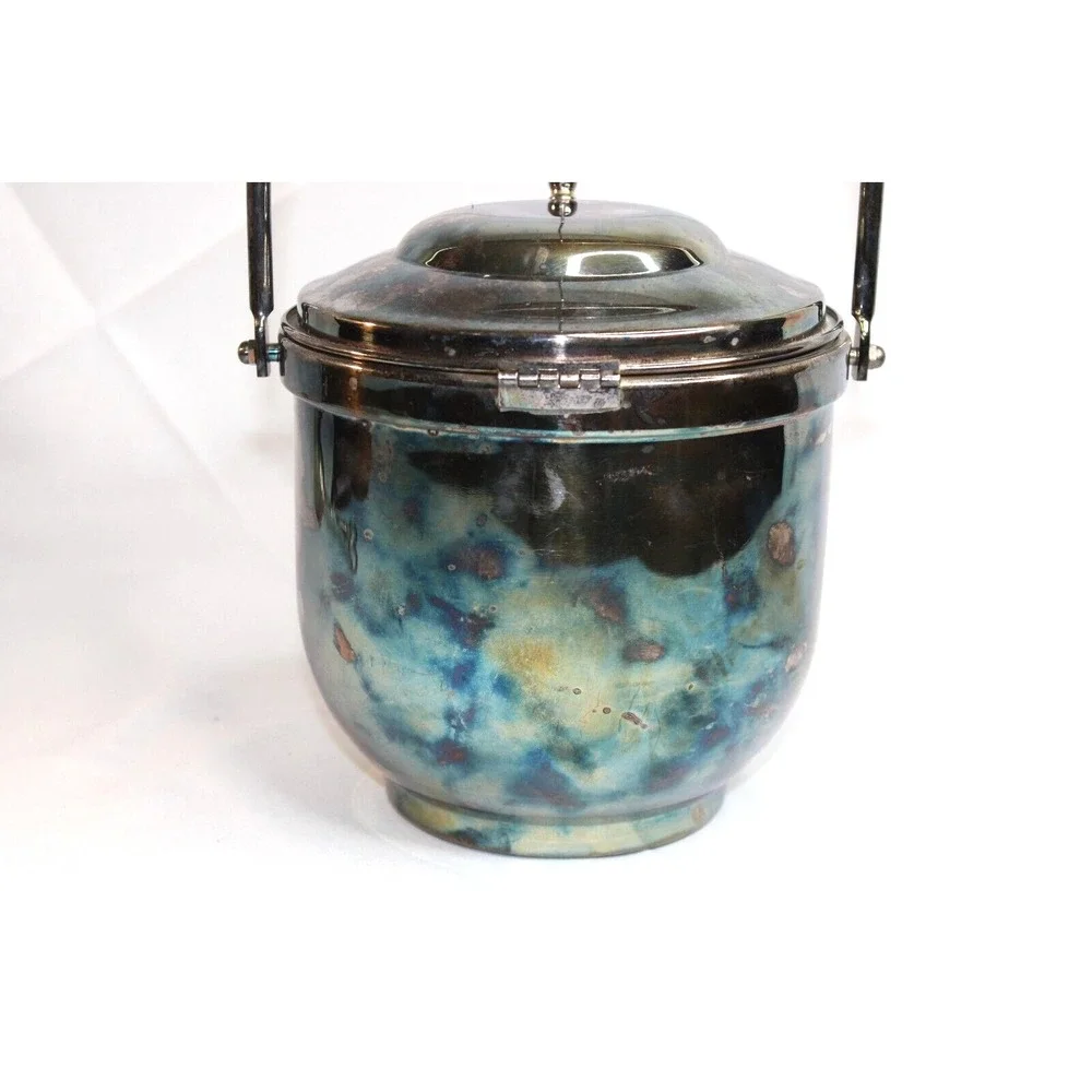 Vintage Antique Silverplated‎ Newport Swing Top Ice Bucket Milk Glass Interior